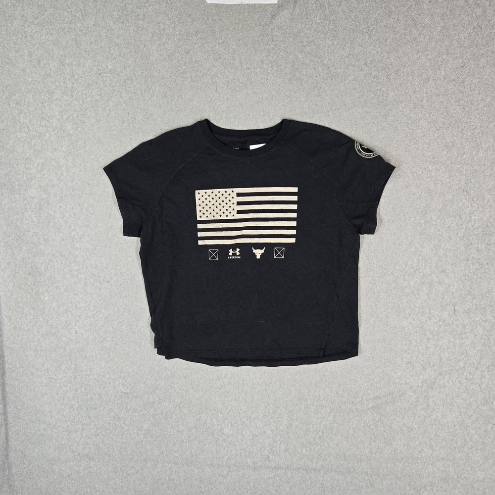 Under Armour x Project Rock Women Shirt XS Black Activewear Logo Loose Flag